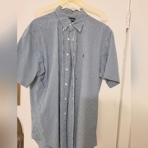 Ralph Lauren Button Up Short Sleeve Shirt, Large, Aqua And White checkered